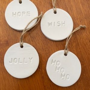 Handmade clay stamped Christmas ornaments